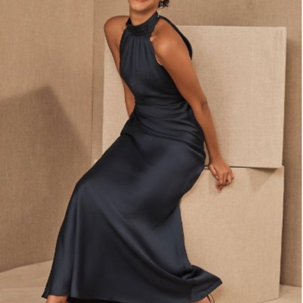 BHLDN Esme Black Satin Charmeuse Dress size 0